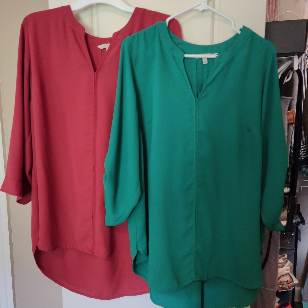 41 Hawthorne 2x Blouses Burnt Orange & Green